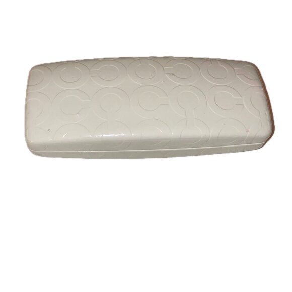 Coach Hardcover Eyeglasses Sunglasses Case Hinged Cream Exterior w Embossed Logo - Picture 1 of 4